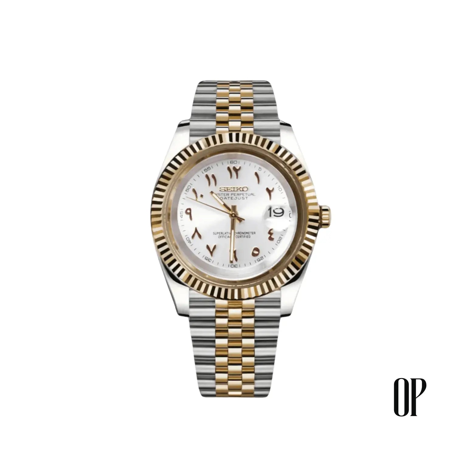 Seiko Mod Datejust Arabic White Two Tone.